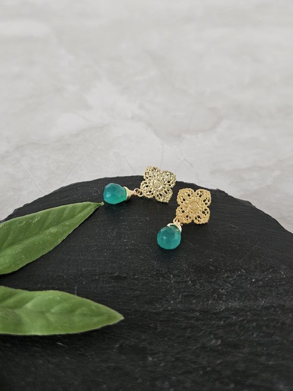 Aros Mila Oro Ónix Verde